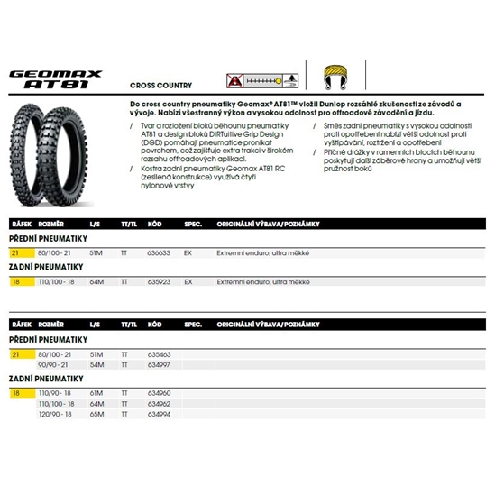 DUNLOP AT81 RC 110/90 R18 61M TT