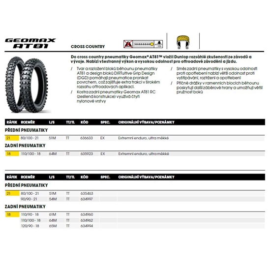 DUNLOP AT81RC 110/90 R18 61M TT