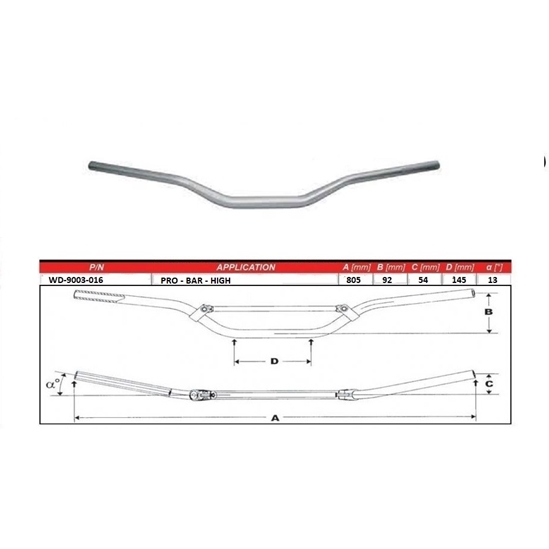 WRP PRO-BAR 28.6mm řidítka HIGH stříbrná